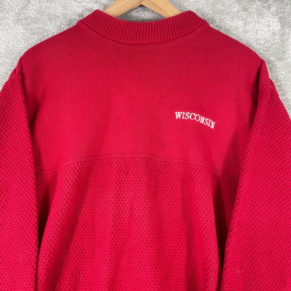Vintage‎ Wisconsin Badgers Sweater Mens Medium Red USA Made Andrew Rohan Knit